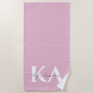 Serviette De Plage Nom du monogramme personnel rose moderne -
