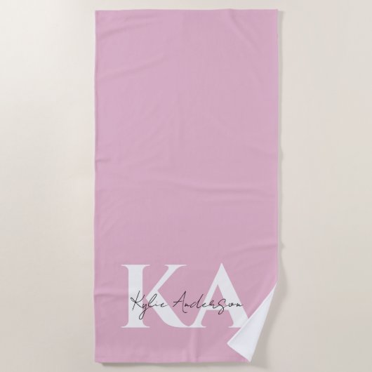 Serviette De Plage Nom du monogramme personnel rose moderne - (Devant)