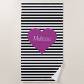 Serviette De Plage Nom du Motif des bandes noires et blanches (Devant)