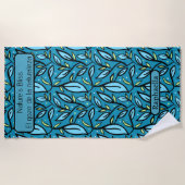 Serviette De Plage Nom du Motif Feuille bleu Texte bilingue (Devant)