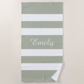 Serviette De Plage Nom du Motif rayé vert Sage moderne (Devant)