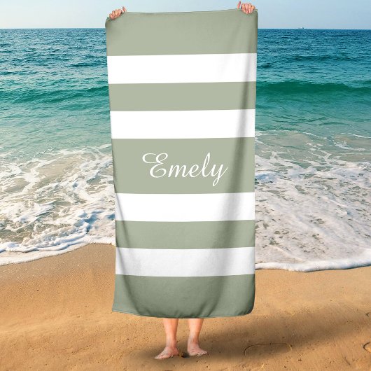 Serviette De Plage Nom du Motif rayé vert Sage moderne