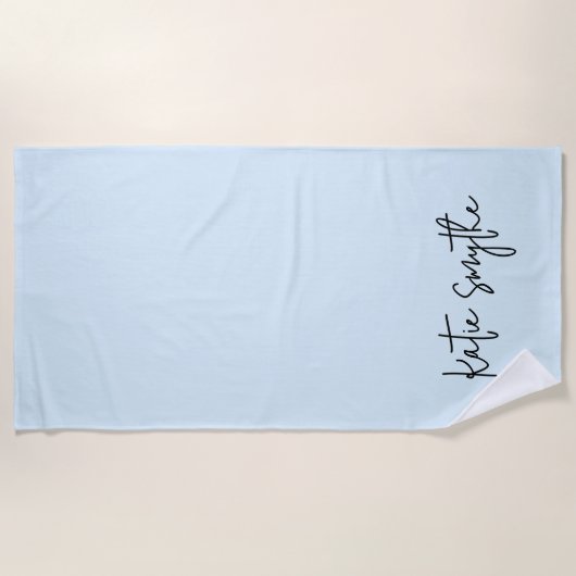 Serviette De Plage Nom du script bleu clair mou (Devant)