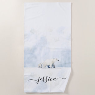 Serviette De Plage Nom du script de l'ours polaire mignon