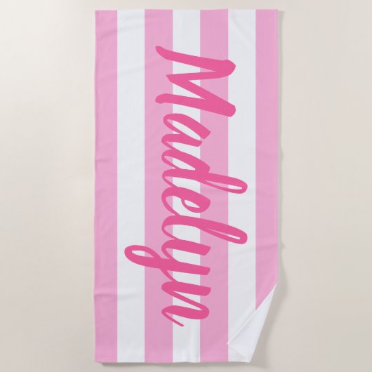 Serviette De Plage Nom du script en bande rose personnalisée (Devant)