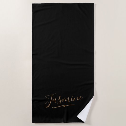Serviette De Plage Nom du script féminin en or noir moderne (Devant)