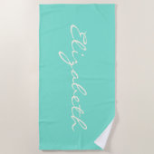Serviette De Plage Nom du script manuscrit élégant Mint Green  (Devant)