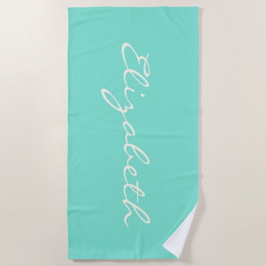 Serviette De Plage Nom du script manuscrit élégant Mint Green (Devant)