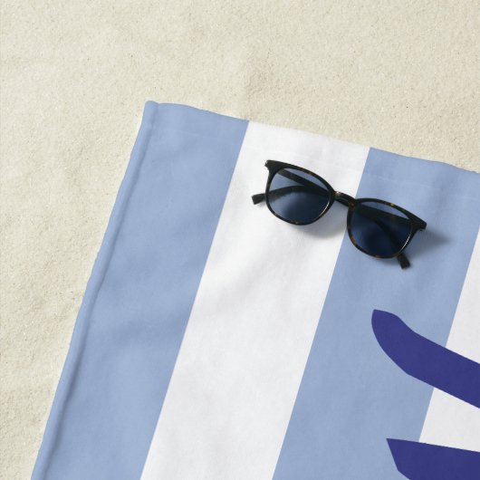 Serviette De Plage Nom du script trié bleu de Chambray personnalisé (En situation)