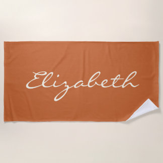 Serviette De Plage Nom élégant écriture manuscrite orange brûlé