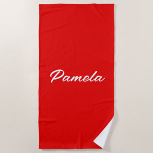 Serviette De Plage Nom élégant Minimaliste classique rouge chaud