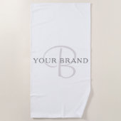 Serviette De Plage Nom élégant Monogramme | Blanc et gris (Devant)
