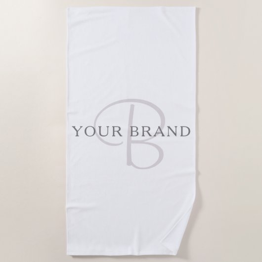 Serviette De Plage Nom élégant Monogramme | Blanc et gris (Devant)