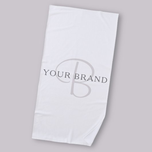 Serviette De Plage Nom élégant Monogramme | Blanc et gris