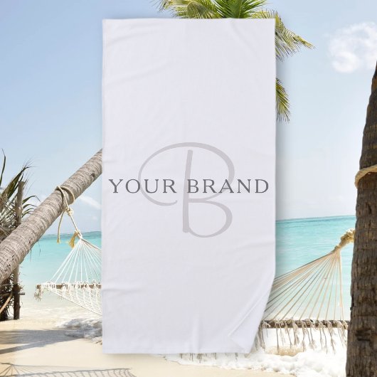 Serviette De Plage Nom élégant Monogramme | Blanc et gris