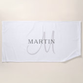 Serviette De Plage Nom élégant Monogramme & blanc & gris (Devant)