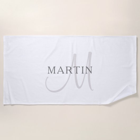Serviette De Plage Nom élégant Monogramme & blanc & gris (Devant)