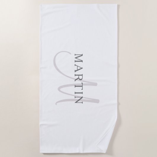 Serviette De Plage Nom élégant Monogramme & blanc & gris (Devant)