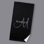 Serviette De Plage Nom élégant Monogramme | Blanc noir et gris