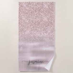 Serviette De Plage Nom en écriture girly avec monogramme paillettes r