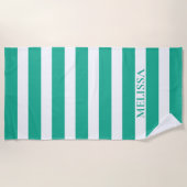 Serviette De Plage Nom En Grille Verte Et Blanche Cabana Stripe    (Devant)