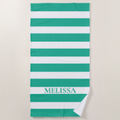 Serviette De Plage Nom En Grille Verte Et Blanche Cabana Stripe (Devant)