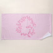 Serviette De Plage Nom en monogramme féminin écriture moderne rose vi (Devant)