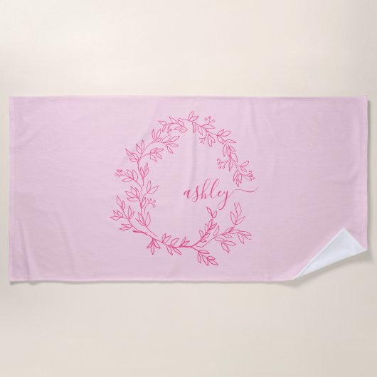Serviette De Plage Nom en monogramme féminin écriture moderne rose vi (Devant)
