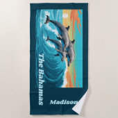 Serviette De Plage Nom et emplacement personnalisés Dauphin (Devant)