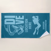 Serviette De Plage Nom et emplacement personnalisés Plongée sous-mari (Devant)