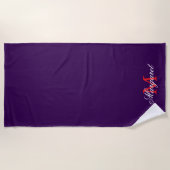 Serviette De Plage Nom et initiale personnalisés violet foncé (Devant)