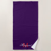 Serviette De Plage Nom et initiale personnalisés violet foncé (Devant)