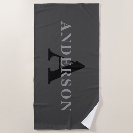 Serviette De Plage Nom et monogramme | Dark Gray (Devant)