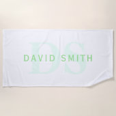Serviette De Plage Nom et monogramme modernes | Vert et blanc (Devant)