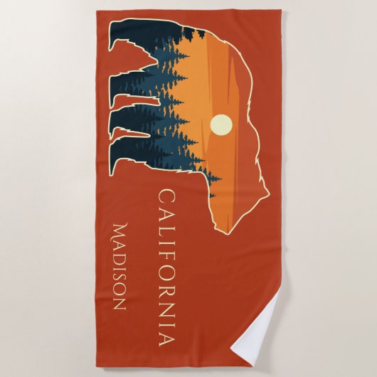 Serviette De Plage Nom et texte personnalisés Forêt d'ours (Devant)