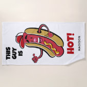 Serviette De Plage Nom et texte personnalisés Hot Dog (Devant)