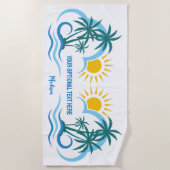 Serviette De Plage Nom et texte personnalisés Îles tropicales (Devant)