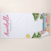 Serviette De Plage Nom été mignon Aquarelle Palm Tree Tropical (Devant)