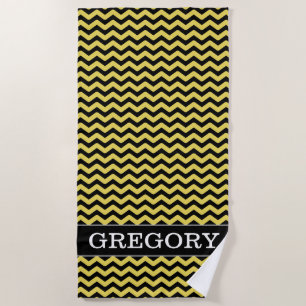 Serviette De Plage Nom fait sur commande + Ligne onduleuse jaune et