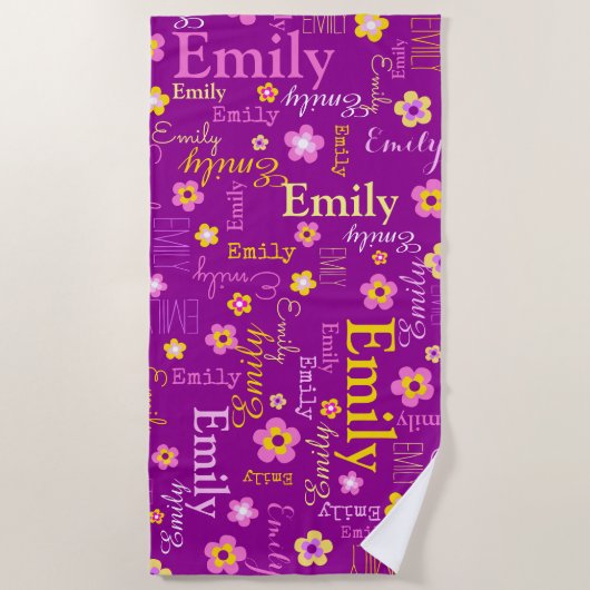 Serviette de plage nom fleurs Emily (Devant)