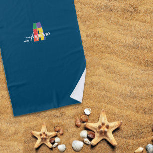 Serviette De Plage Nom initial coloré de luxe le plus doux Un bleu oc
