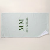 Serviette De Plage Nom initial du monogramme vert Sage (Devant)