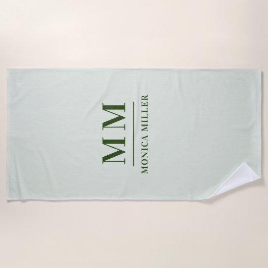 Serviette De Plage Nom initial du monogramme vert Sage (Devant)