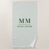 Serviette De Plage Nom initial du monogramme vert Sage (Devant)