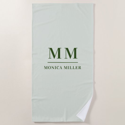 Serviette De Plage Nom initial du monogramme vert Sage (Devant)