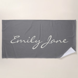 Serviette De Plage Nom manuscrit élégant gris personnalisé