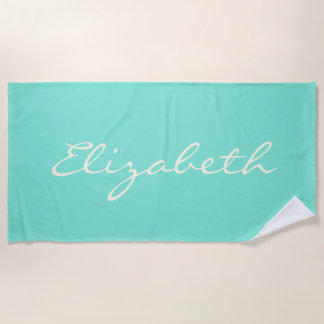 Serviette De Plage Nom manuscrit élégant vert menthe