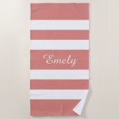 Serviette De Plage Nom moderne Coral Piscine à rayures roses (Devant)