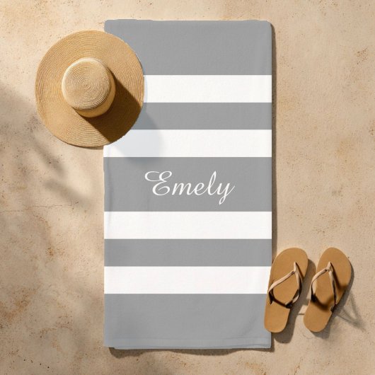 Serviette De Plage Nom Moderne Étanche Grise Rayée Piscine 