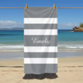Serviette De Plage Nom Moderne Étanche Grise Rayée Piscine 